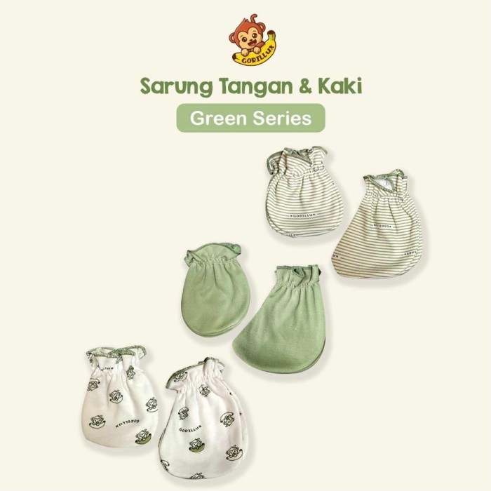 ONLINEZ SARUNG TANGAN KAKI NEWBORN EARTH TONE - STK BABY GORILLUX - GREEN GORILLUX