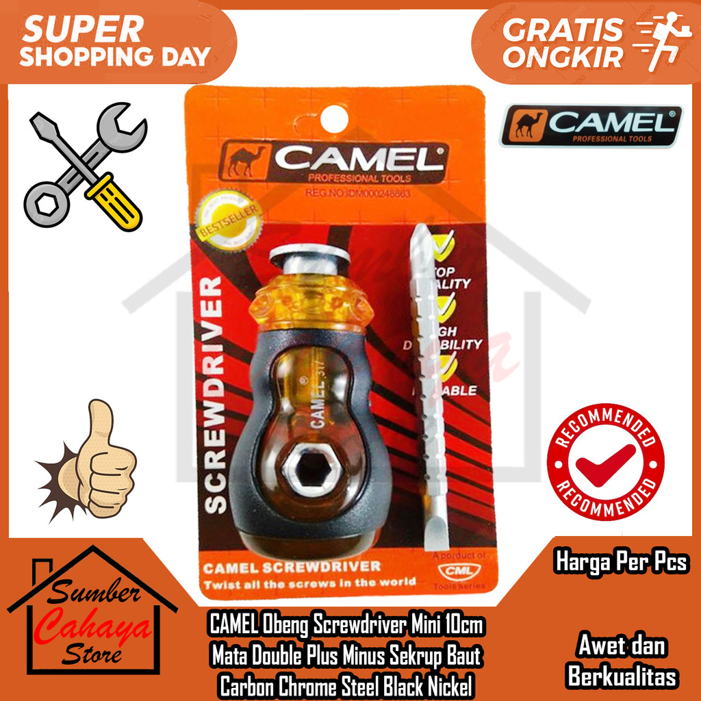 CAMEL Obeng Screwdriver Mini 10cm Catut 2 Mata Double Plus Minus Sekrup Baut Paku Kecil Pendek Pintu