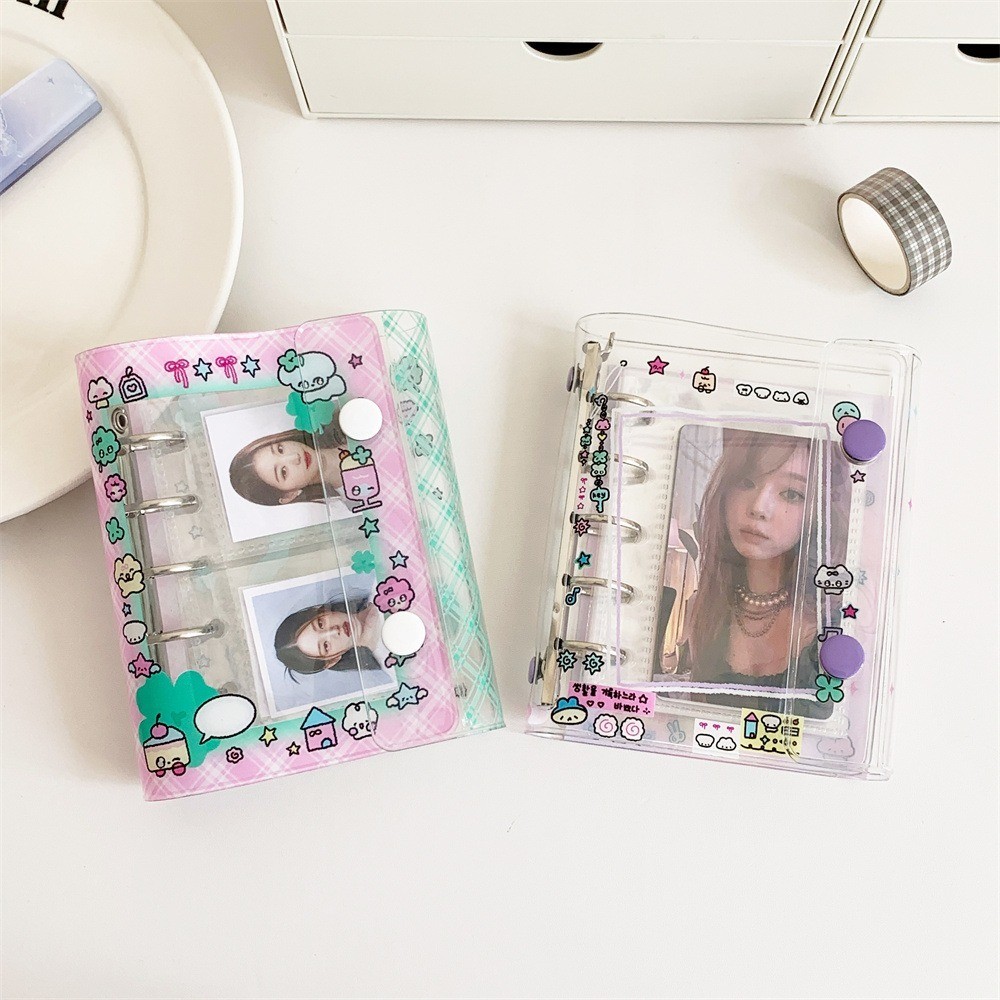 

New PVC Photo Album Double Buckle Ledger Transparent Binder Planner Agenda Cartoon M5 Pocket Notebook