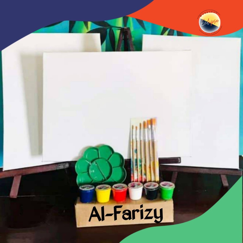 

3Buah Kanvas Lukis Putih Ukuran 30x40cm dengan Cat Akrilik 6 Warna, 5 Buah Kuas Lukis BONUS Palet