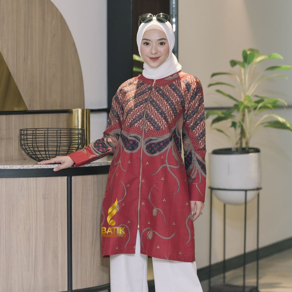 TUNIK ULFA ATASAN BATIK WANITA LENGAN PANJANG KATUN KERJA KANTOR MODERN PREMIUM KEKINIAN BIG JUMBO |