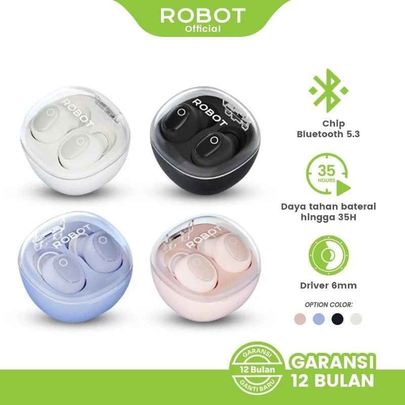 TWS ROBOT T22 Flybuds Headset Bluetooth V5.3 Tru Wireless Earphone Case Transparant Original