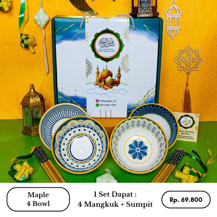 

[Best]PROMO [HAMPERS LEBARAN ] Hampers Piring Mangkok Keramik / Hampers Piring - Maple 4 Bowl