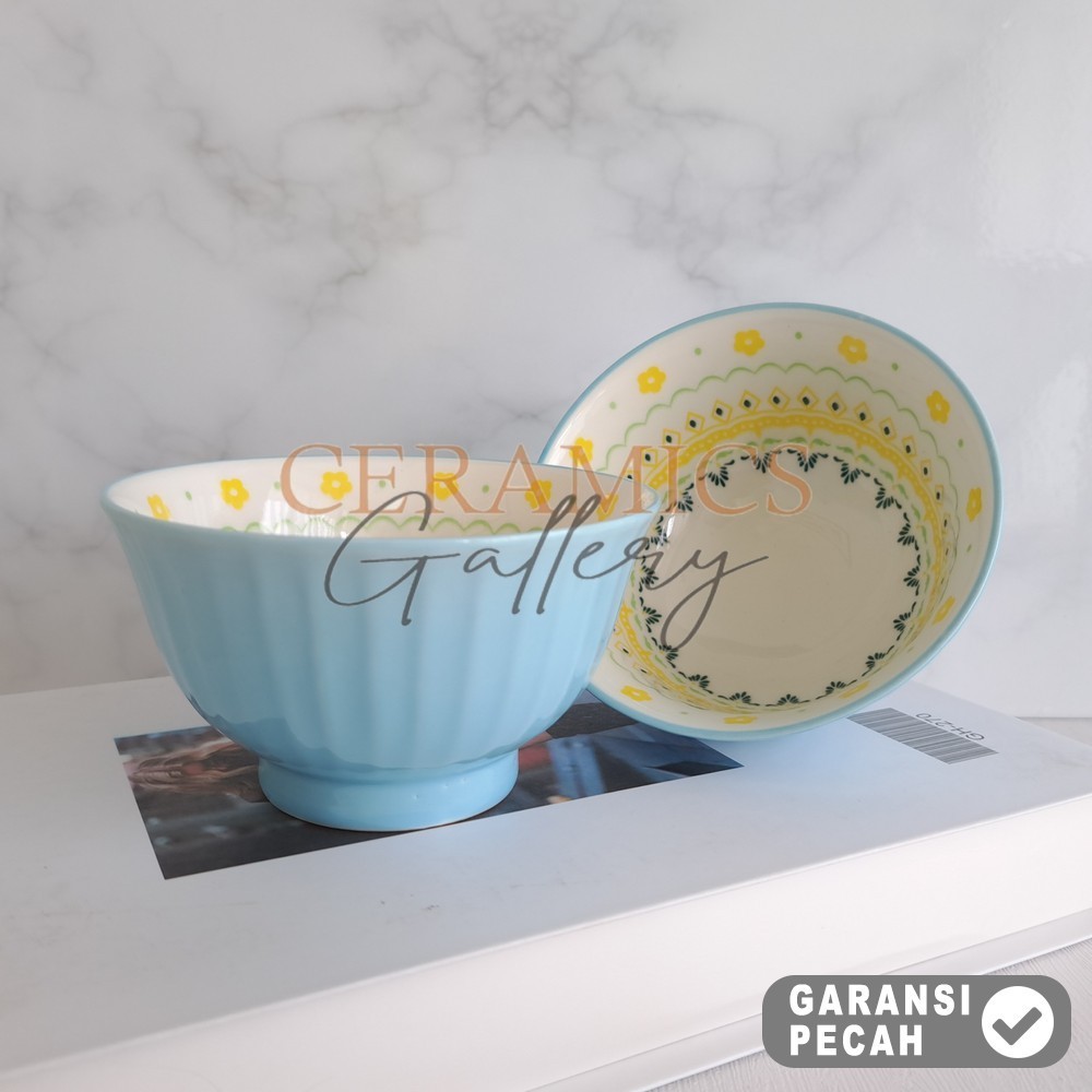 WINSTON 1pcs Mangkok Keramik GLASIR BLUE 4,5in Mangkok Nasi Mangkok Sop 12cm