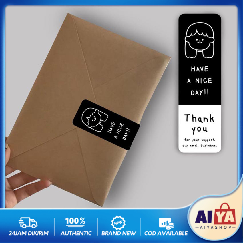 

30Pcs Stiker Segel Label Handmade Dan Thank You Have A Nice Day Hitam Panjang Untuk Botol / Box Makanan Dll