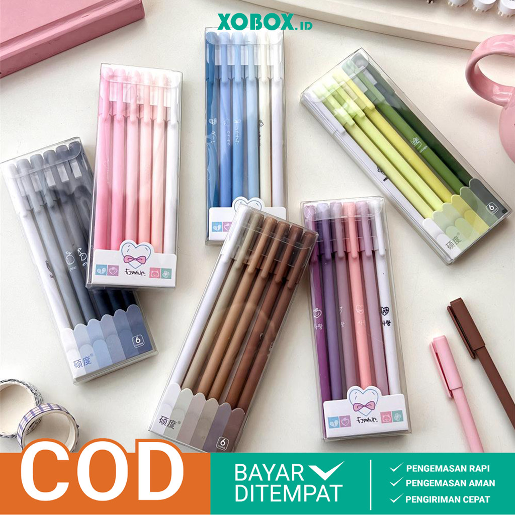 

6Pcs Pena Gel 0.5mm Macaroon Pulpen Gel Morandi Alat Tulis Sekolah Aesthetic ATK3005