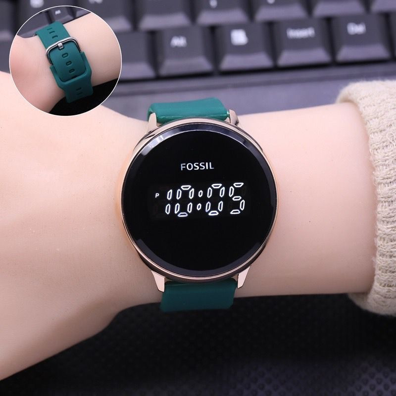 Jam Tangan Wanita Foxxil Rubber Bulat Fashion Led Touch Watch  Free Box ||Jam Tangan Wanita Murah