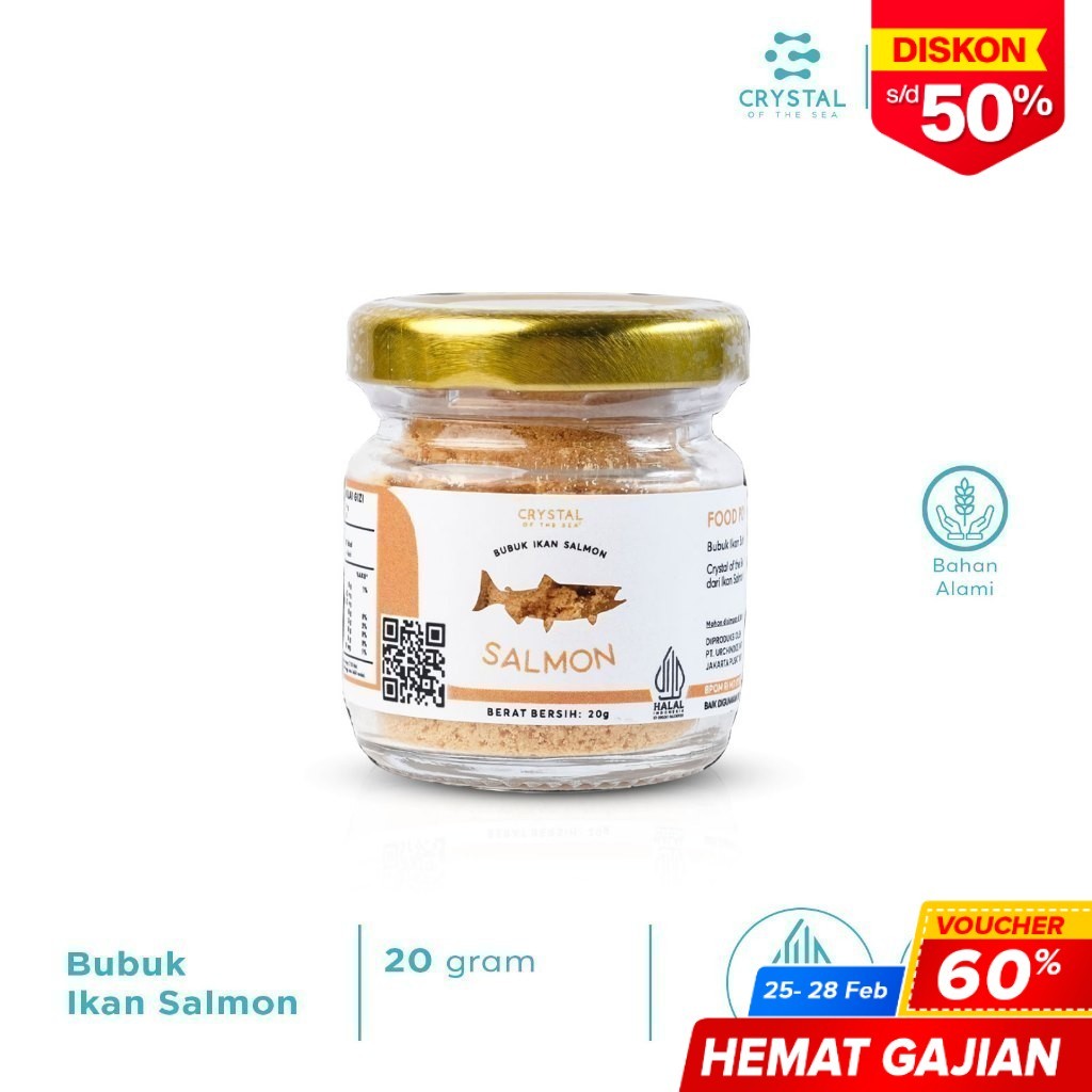 

CRYSTAL OF THE SEA Bubuk Ikan Salmon Halal BPOM 20GR Serbuk Tabur Food Powder Kaldu MPASI Tinggi Protein 083