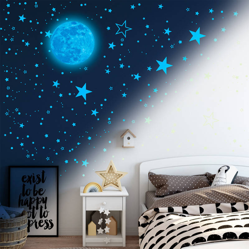 

1049pcs luminous moon star stickers glow in the dark wall 3D luminous stickers bedroom home ceiling fluorescent decoration