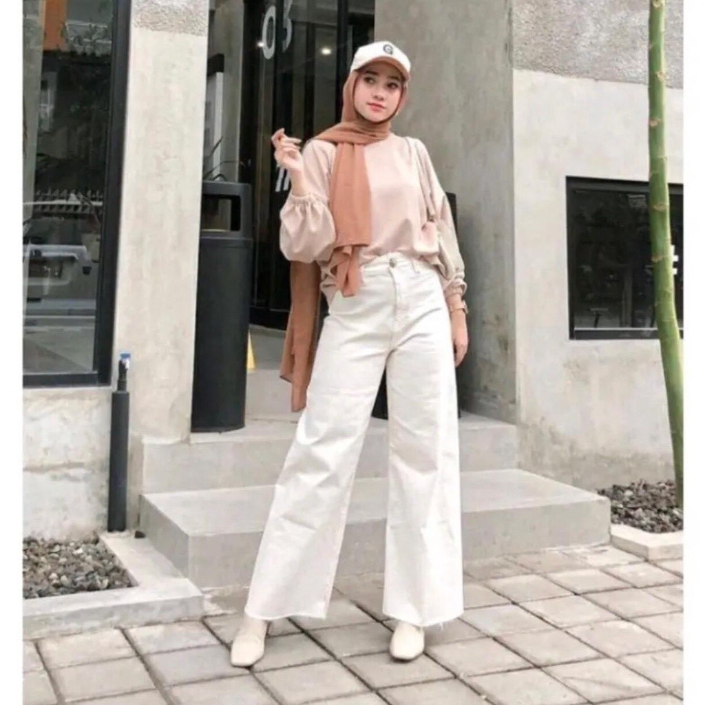 Celana jeans Kulot Cream -Non Streetch - Celana Culotte Kulot Wanita - Interesting Celana Wanita Kul