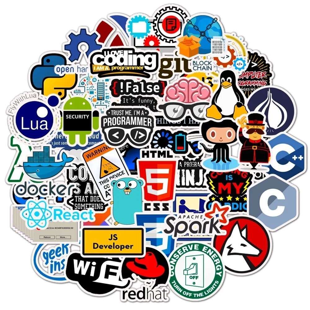 

50pcs Programming Stickers Geek Python Java Internet php Docker Html Bitcoin Vinyl Decals Laptop Phone Sticker for Kids Toy Gift