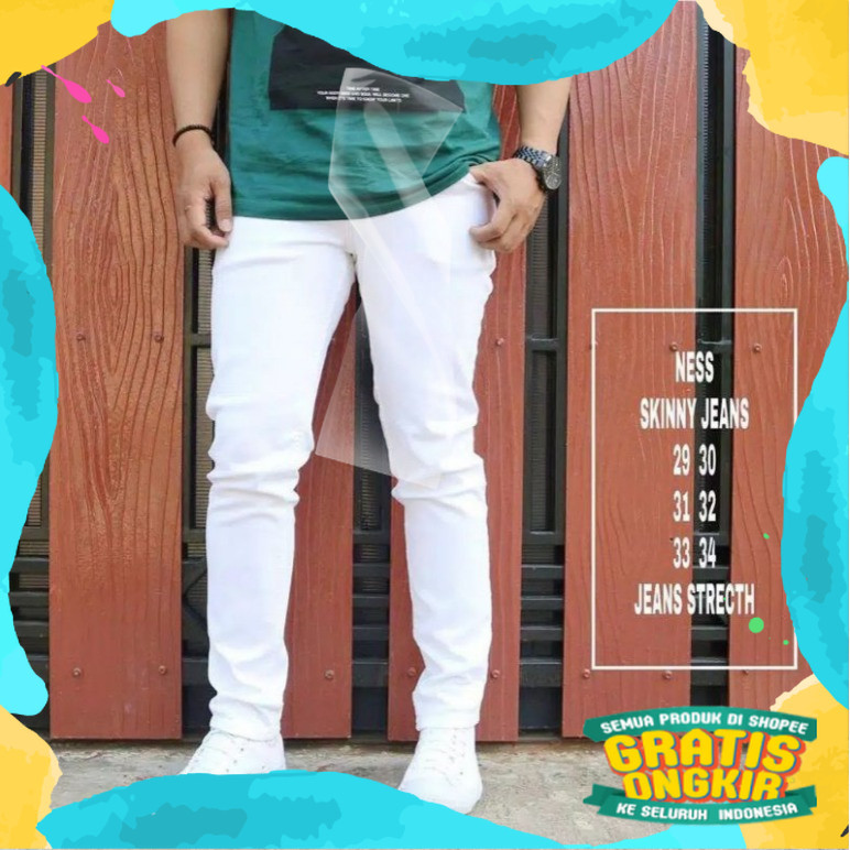 Celana Jeans Skinny Putih Pria Denim - Celana Panjang Cowok Putih Bersih - Celana Jeans Putih Polos 