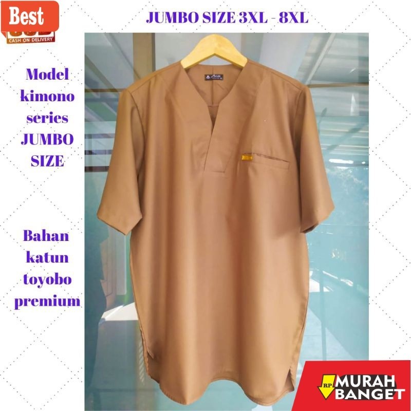 Baju muslim pria pendek- Baju koko dewasa jumbo 3xl - 8xl lengan pendek bahan katun toyobo premium, 