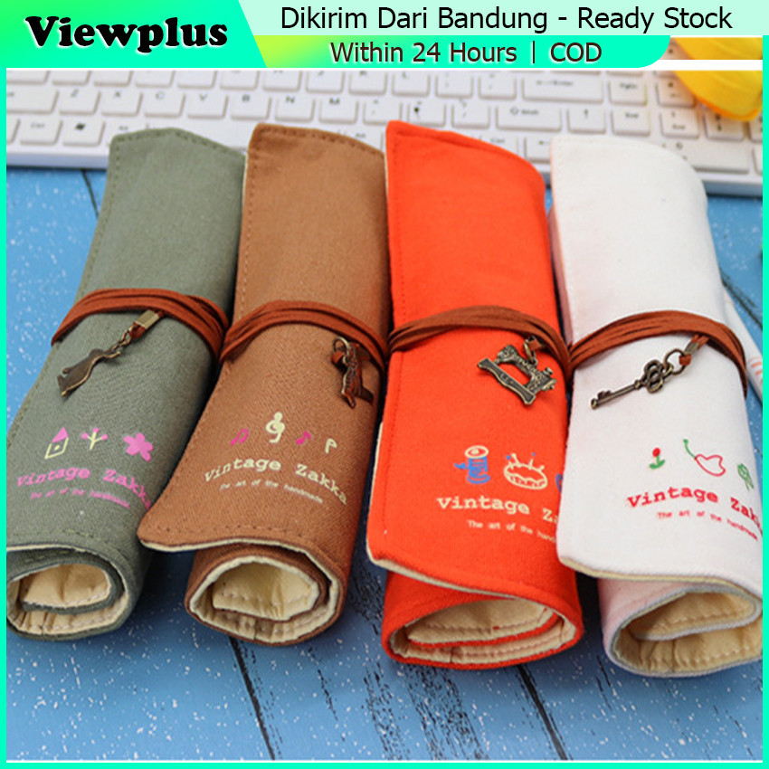

Tas Tempat Pensil Gulung Kanvas Roll Up Pencil Case Roll kotak tempat pensil gulungan