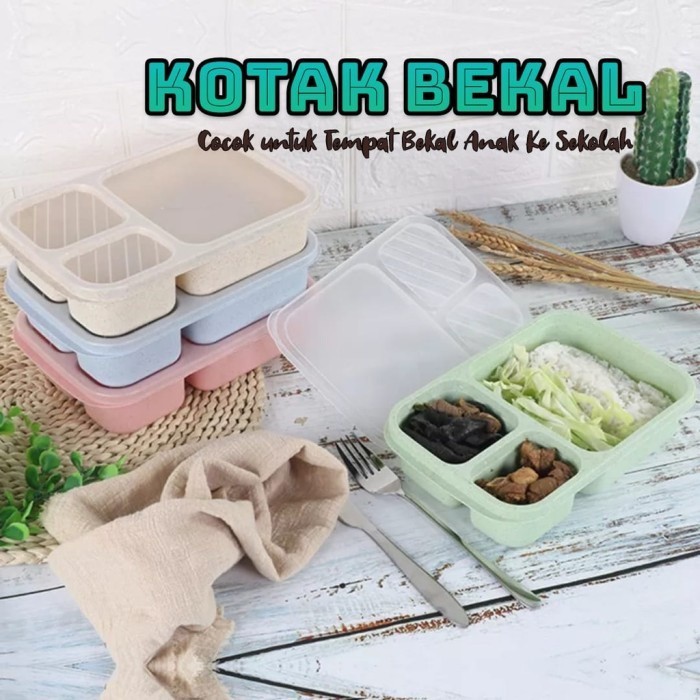 Tempat Makanan Kotak Bekal Plastik Microwavable Lunch Box Bento Korea