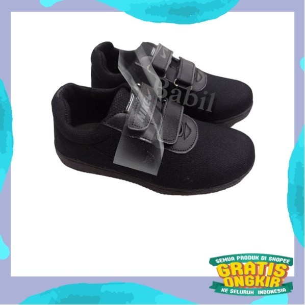sepatu sekolah anak model kretek tanpa tali sepatu pria wanita sepatu full Hitam sepatu hitam putih 