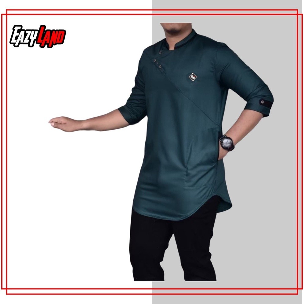 MURAH  Baju Koko KURTA Pakistan TOYOBO Tangan Pendek 3/4 Warna Hijau Botol Super Premium Terbaru Qur