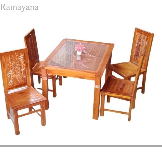 

MEJA MAKAN KAYU 4 KURSI MAHONI UKIR MOTIF MINIMALIS #GRATISONGKIR Murah
