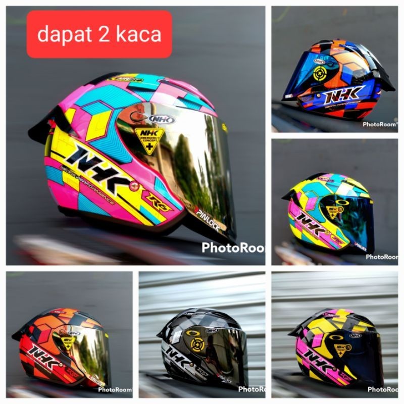 PROMO HELM NHK R6 CORAK CUBE PAKET GANTENG VENOM VISOR PNP WITH SPOILER +STIKER , DAPAT 2 KACA