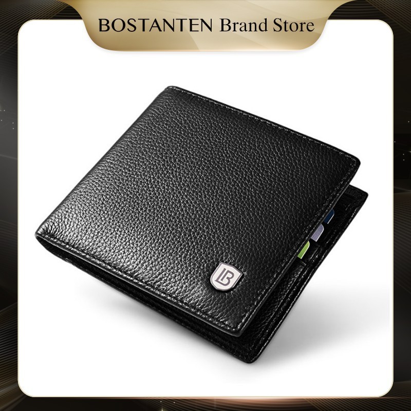 BOSTANTEN Dompet Pria Model Lipat Bahan Kulit PU Hitam/Coklat