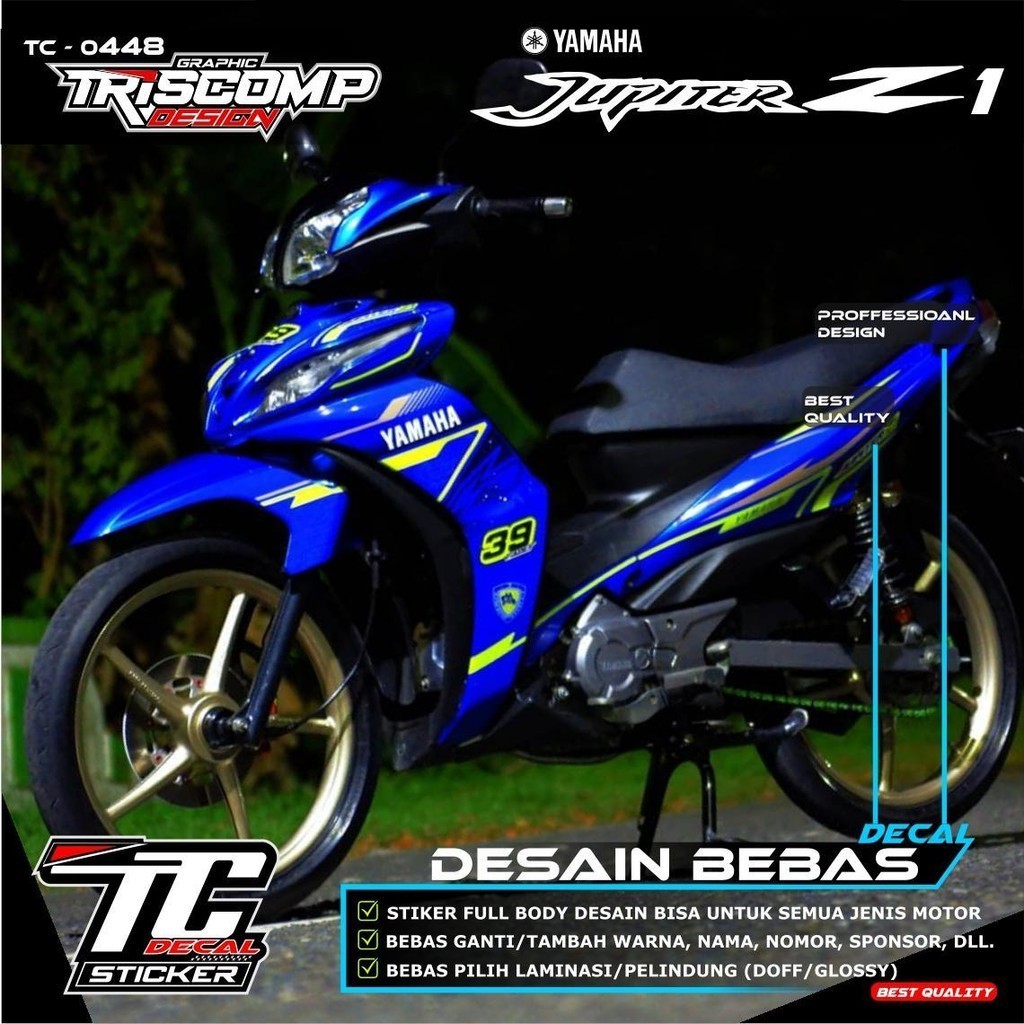 Decal Sticker Jupiter Z1 fullbody motif simpel warna Biru list stabillo superglossy list variasi Dec