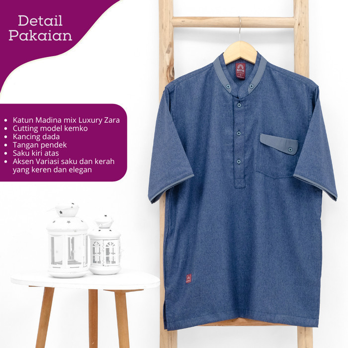 Kemeja Koko  Couple Ayah & Anak Lebaran Rayyan Biru Blue Denim - KOKO KIDS, XS