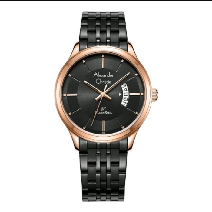 Alexandre Christie 8678 Black Rosegold Pria Original