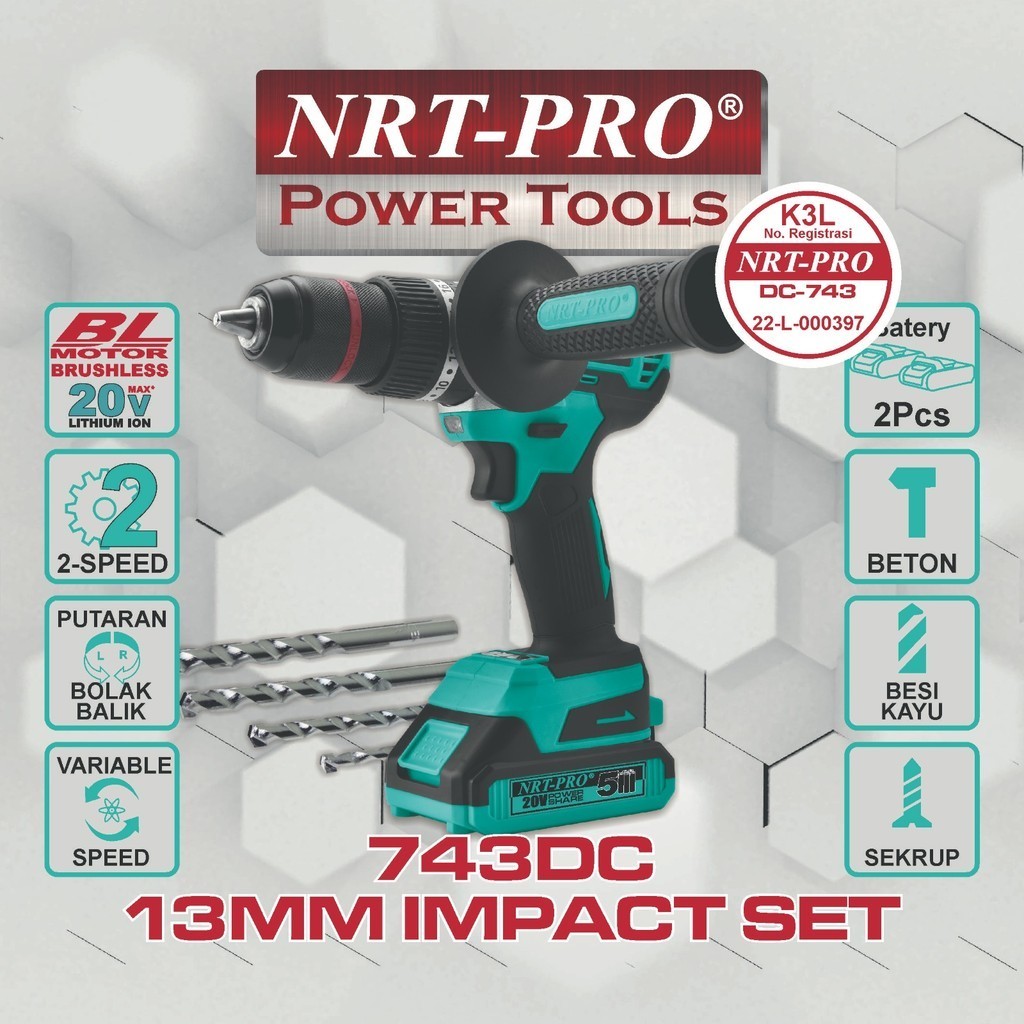 BOR BATTERY / BOR CORDLESS 13MM IMPACT DRILL BRUSHLESS 743 DC NRT-PRO