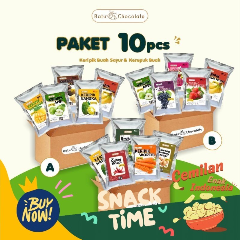 

Special Diskon Batu Chocolate - Paket 10 pcs Keripik Buah & Kerupuk Buah - Oleh Oleh Khas Malang Batu