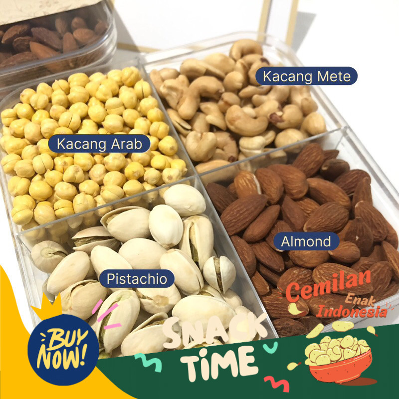 

Special Diskon Hampers Kacang-Kacangan Box 4 in 1 Sekat Cemilan Sehat Organik (PAKET TURSINA)