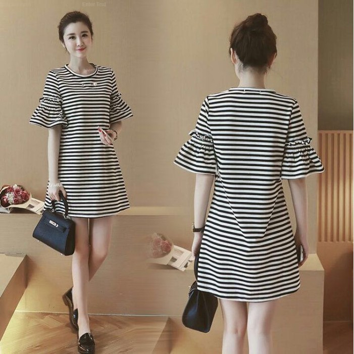 Baju dress febiola stripe OX Dress Wanita spandek Stripe Kekinian