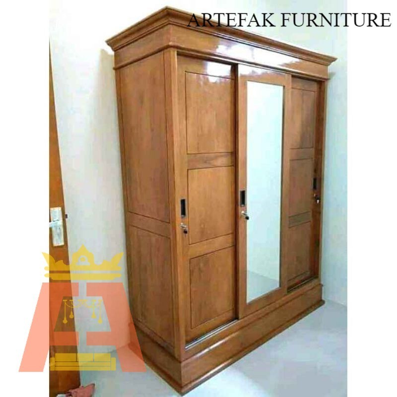 Artefak Furniture Lemari sleding kayu jati / lemari pakaian kayu jati / almari baju full kayu jati