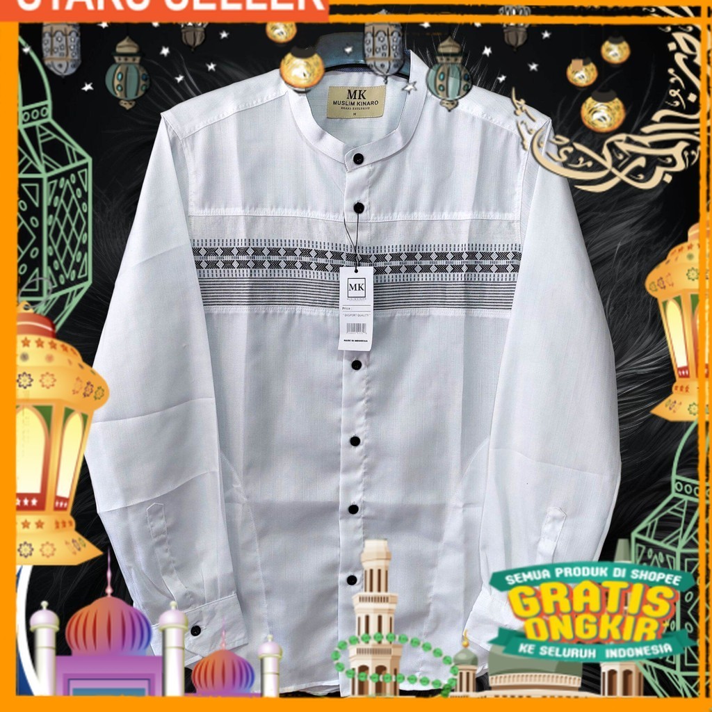 baju kameja koko pria dewasa lengan panjang muslim kinaro MK/ Pink Dusty Fanta Merah muda