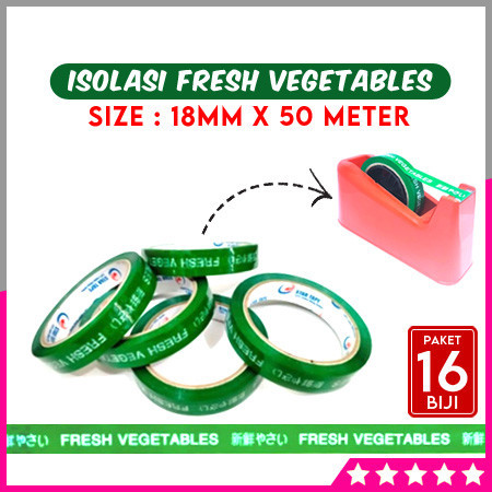 

[Paket 16 Biji] Lakban Selotip Isolasi FRESH VEGETABLES Buah Sayur (18mm x 50 Meter)