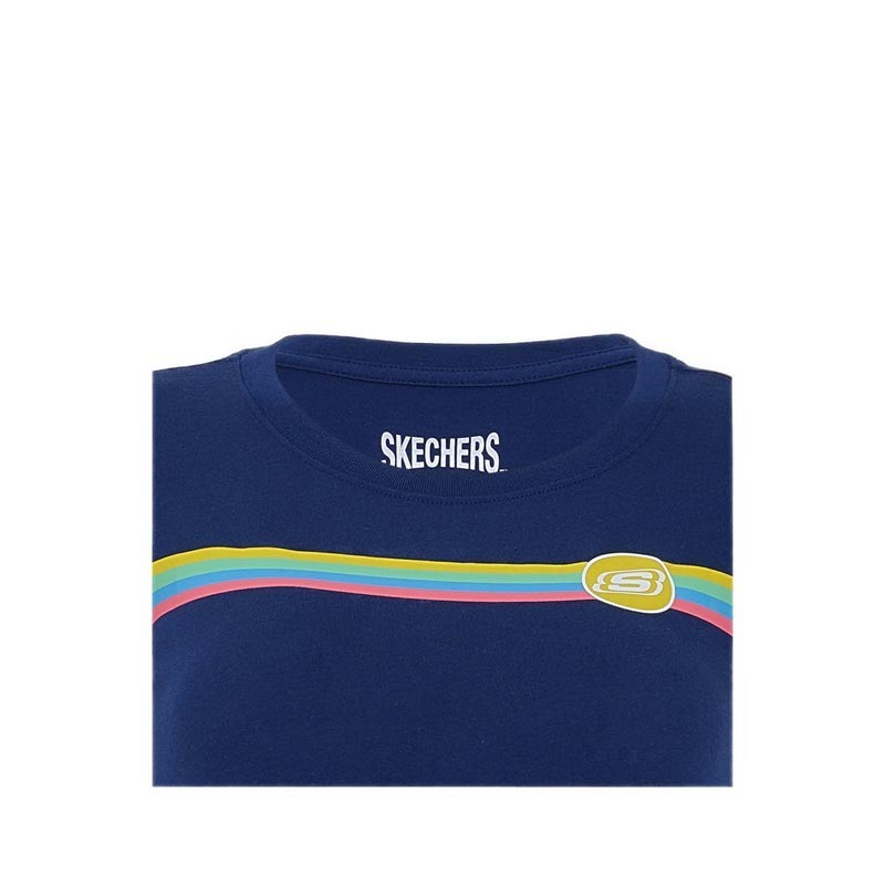 SKECHERS GIRLS RAINBOW STRIPE T-SHIRT - NAVY