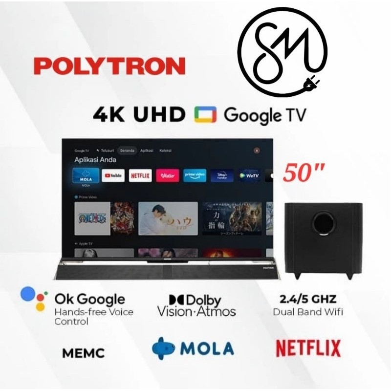promo spesial ramadhan LED TV Polytron PLD 50BUG5959 Android Smart soundbar 50 inch UHD 4K