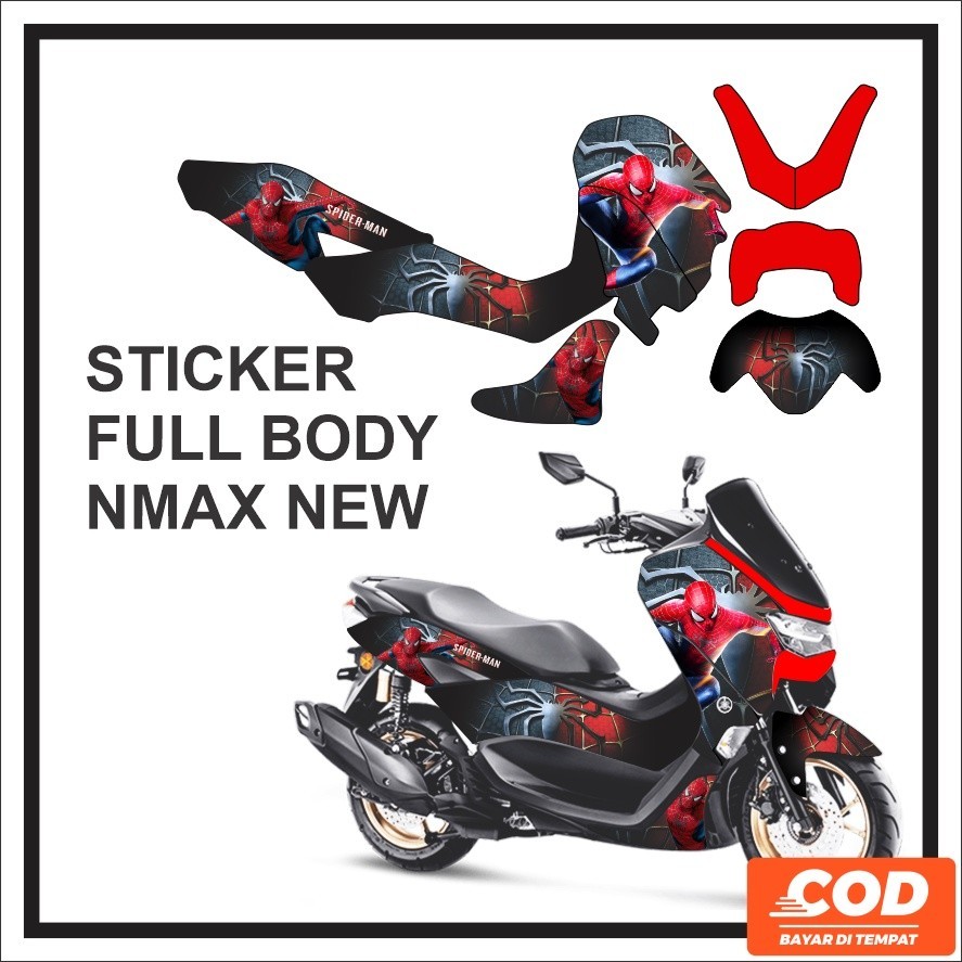 Stiker Decal Motor NMAX NEW Variasi Aksesoris Emblem Full Body FullBody SPIDEMAN BIRU MERAH