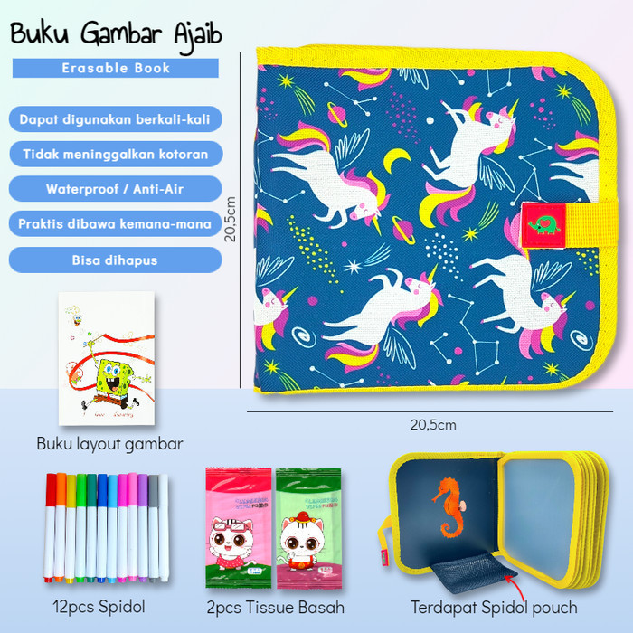 

Buku Gambar Ajaib Portable Reusable Drawing Book Anti Air Bisa Dihapus - POLKADOT BIRD
