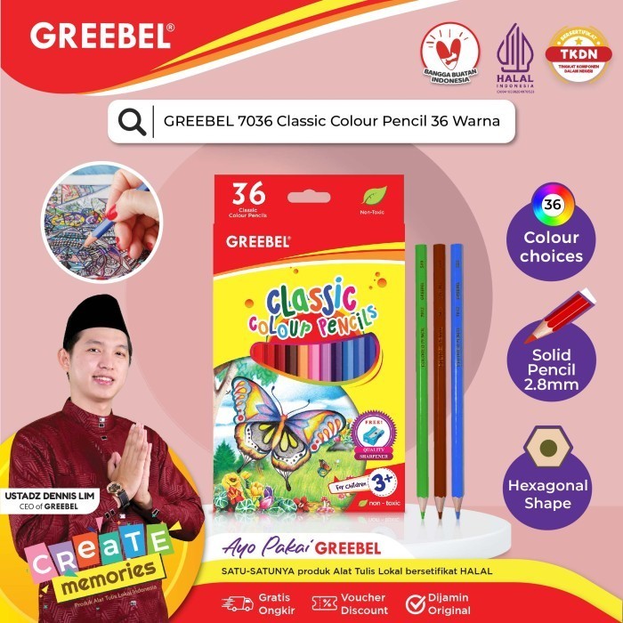 

GREEBEL PENSIL WARNA 7036 CLASSIC COLOR ISI 36 Colouring Color Pencil