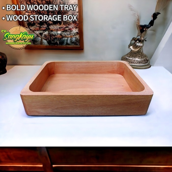 Nampan kayu kotak besar baki tray kotak penyimpanan serbaguna kayu