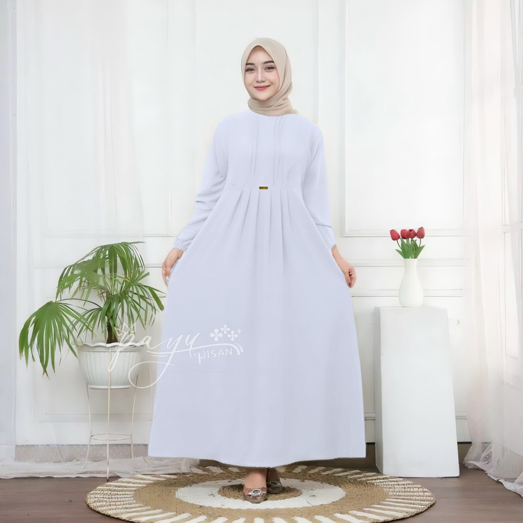 Gamis Crinkle Premium Putih Wanita | Dress Muslimah Adem & Elegan | M–XL