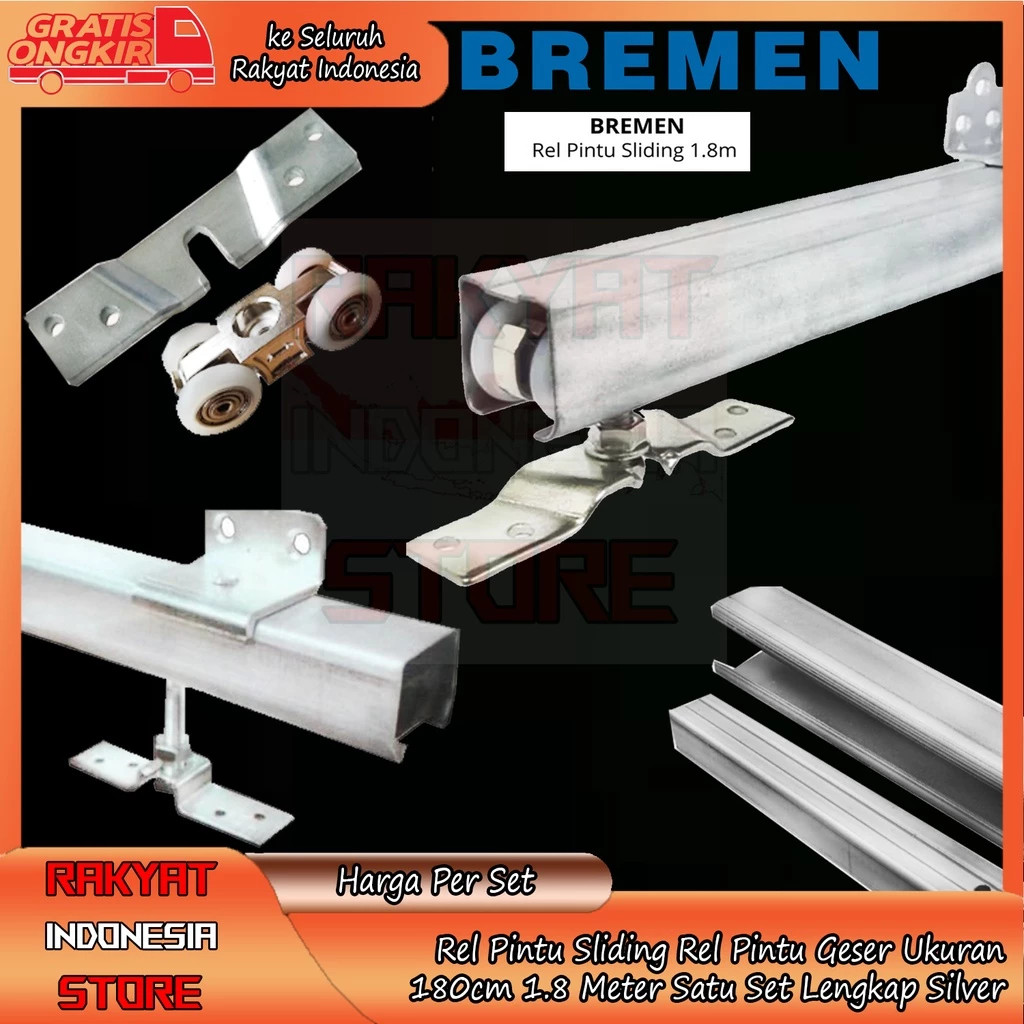 Rel Pintu Geser Sliding BREMEN 1.8M Rail B3 1.8METER Roda Sleding Lipat Kayu Aluminium Alumunium 1 8