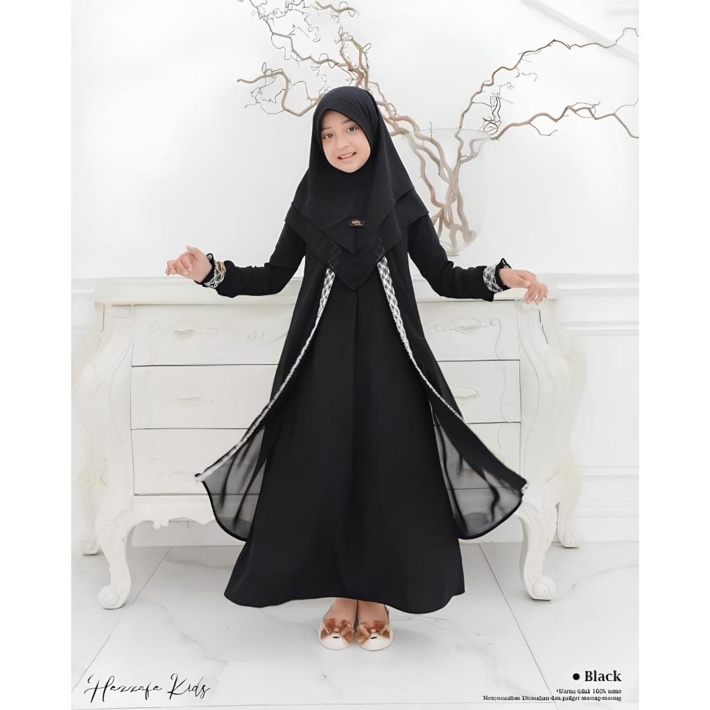 FG47YH Kupu Set Gamis Muslim Anak USia 5-14 tahun Bahan Ceruti mewah Baju Dress Kondangan Lebaran