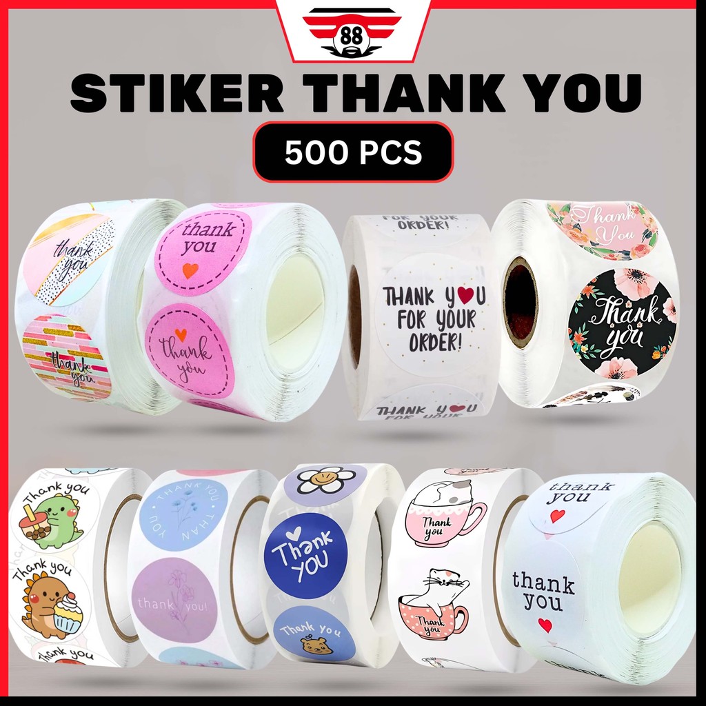 

Stiker Thank You 500 PCS Tempelan Sticker Terima Kasih Karakter Self Adhesive Segel Seal Label Roll