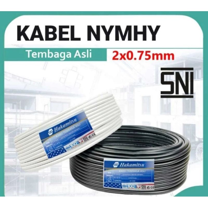 HAKAMITSU - (PUTIH) Kabel Serabut NYM HYO 2x0.75 50 Yard / Kabel Serabut SNI 2x0.75