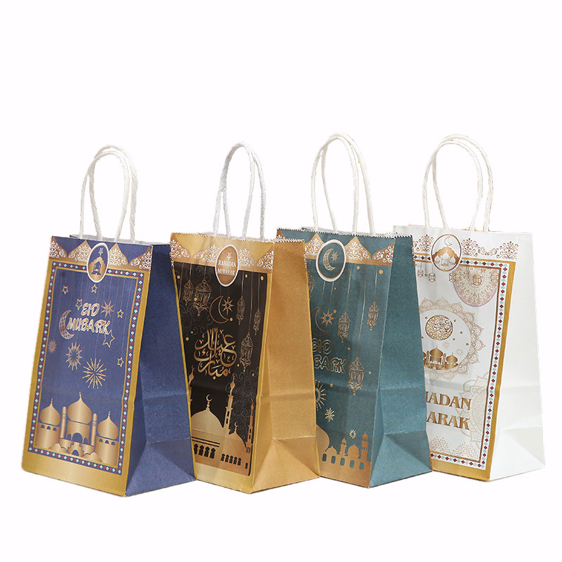 

5/10Pcs Eid Mubarak Favors Gift Bag with Handle Ramadan Kareem Decor Cookiei Candy Package Muslim Happy al-Fitr Party Supplies