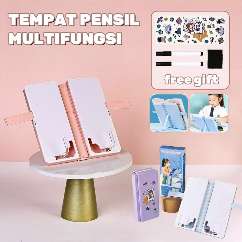 

CARAT Tempat Pensil 2IN1 Multifungsi Dengan Tatakan Buku Dan Papan Tulis Praktis/Pencil Case Book Holder Portable/Kotak Pensil Lipat Tempat Penyimpanan Alat Tulis