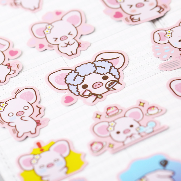 

39pcs/pack Handbill Stickers Cute Cartoon Handbill Animal Decoration Material Day Mobile Phone Stickers Set Of Pink Pig
