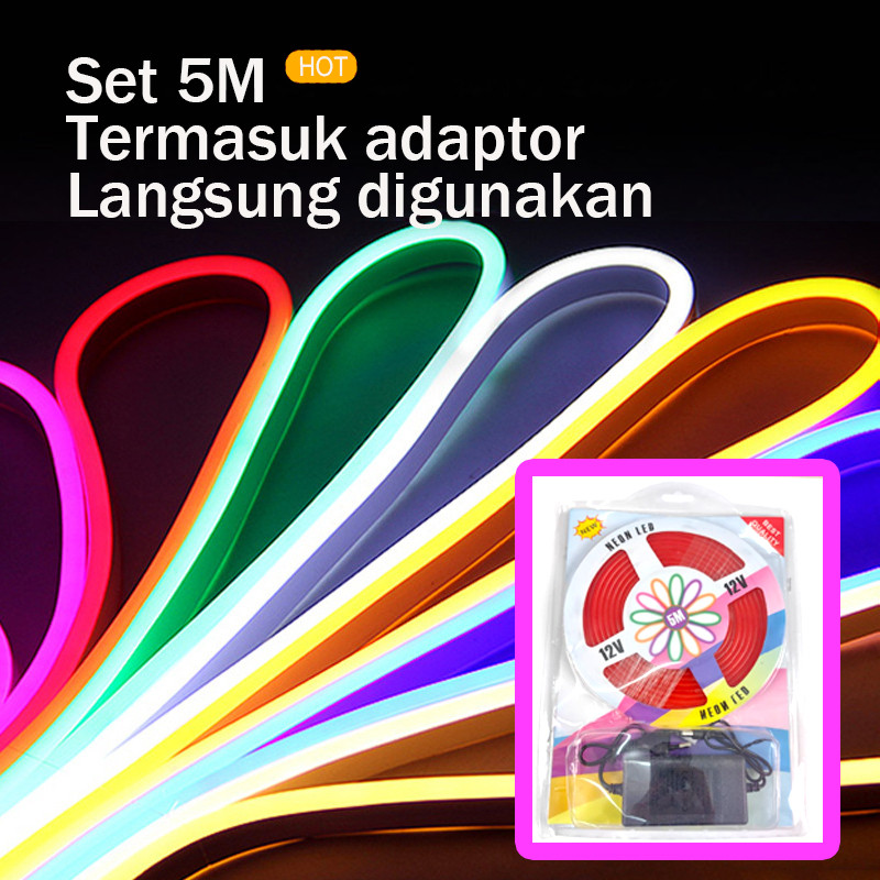 Neon flex lights lampu led selang lampu hias DC 12V led strip  5M Set of Led Neon Strip Lampu Tahan 