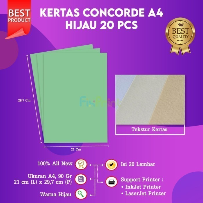 

Kertas Concorde 90gram A4 210mm x 297mm 1 pack isi 20 Lembar Paper Concorde